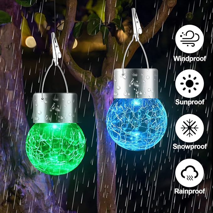 Solar Lights Outdoor Hanging Decorative Globe 24 Pack, Waterproof Solar Lantern with Handle and Clip, Solar Powered Glass Ball Lights for Garden Yard Fence Tree Umbrella Holiday Décor, Color Changing-VerdiqueGarden
