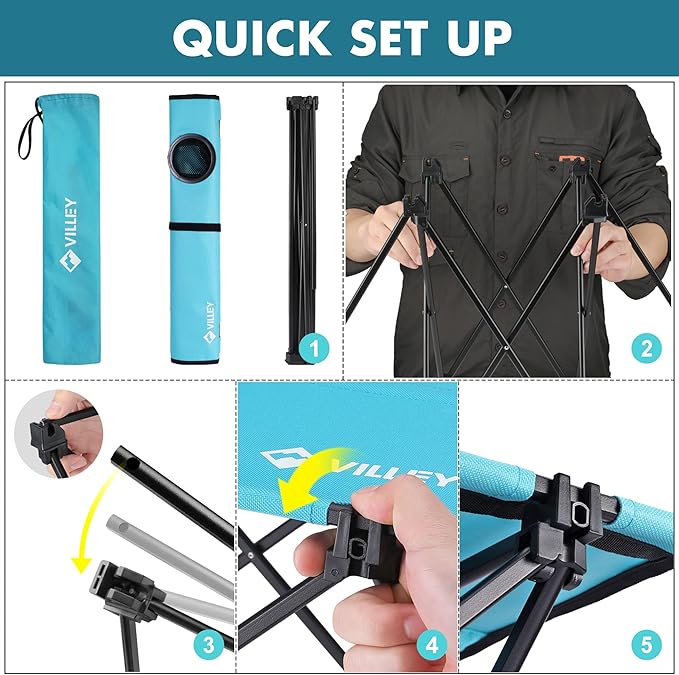 VILLEY Folding Camping Table, Lightweight Portable Beach Table with 2 Cup Holders & Carry Bag for Camping, Beach, Fishing, Travel, and Outdoor Activities (Large)-VerdiqueGarden