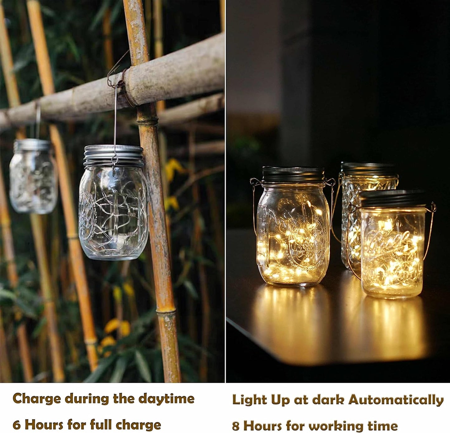 Decorman Solar Mason Jar Lid Lights, 6 Pack 10 LED Waterproof String Fairy Star Firefly Jar Lids Lights for Patio Garden Yard Lawn Party Wedding Christmas Decoration(Jars & Hangers Not Included)-VerdiqueGarden