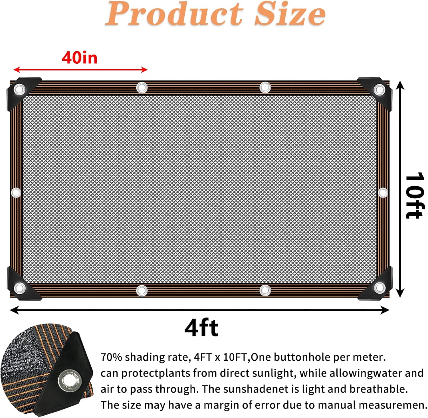 QLOFEI Shade Cloth for Garden, 70% Sun Screens for Patio Pergola Outdoor, Easy to Hang Mesh Tarp Shade Cloth with Grommets, Shade Neting Cover for Kennel Chicken Coop Plant Shade Sail, 4x10 FT-VerdiqueGarden