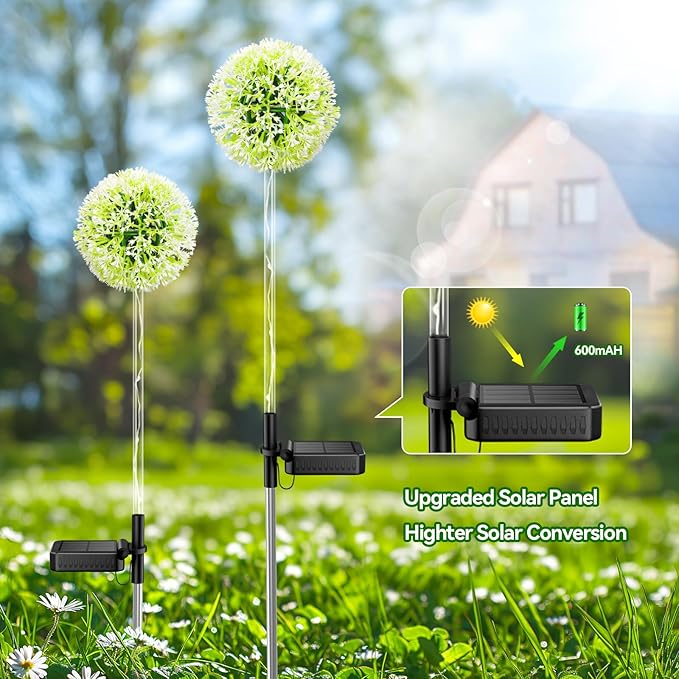 4 Pack Dandelion Solar Outdoor Lights Decorative with Colorful String Lights, Upgraded Waterproof Solar Garden Decor for Yard, Patio, Landscape Decoration-VerdiqueGarden
