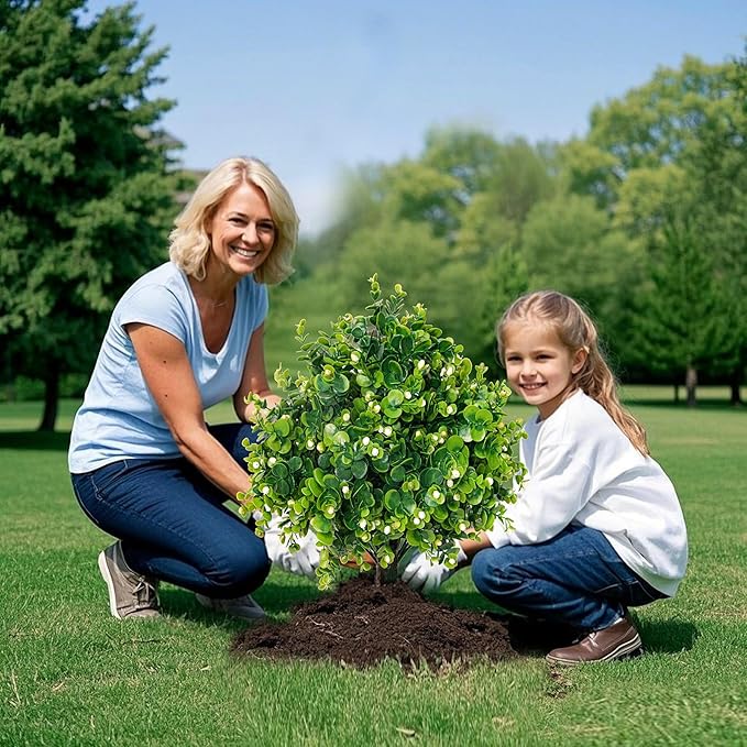 Artificial Boxwood Topiary Ball Trees 21.6" Tall UV Resistant Artificial Bushes, Set of 2 Faux Plants with Spike Easy to Push in The Ground for Indoor Outdoor Garden-VerdiqueGarden