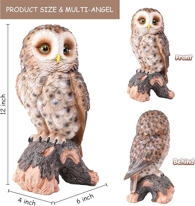 WONDER GARDEN Owl Statue Decor, Outdoor Resin Owl Figurine Owl Sculpture for Home Decor Porch Patio Lawn Yard Decorations or Housewarming Gifts-VerdiqueGarden