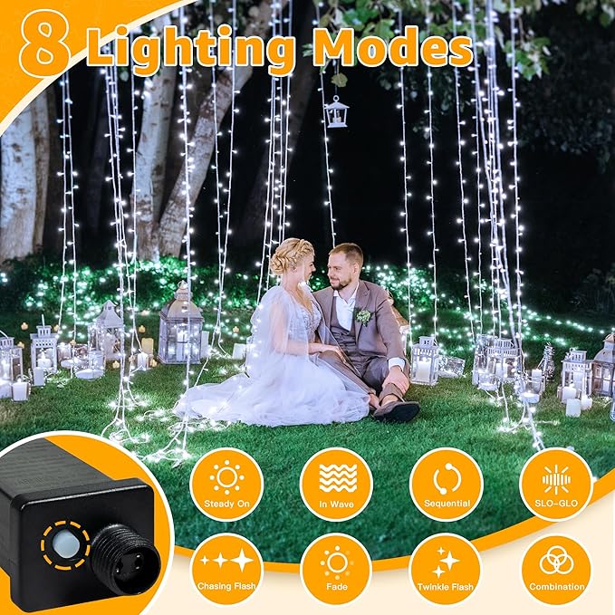 Ollny 120LED 40FT String Lights, Waterproof Connectable Fairy Lights with Timer 8 Modes, Cool White Plug in Christmas Light for Indoor Outdoor Patio Party Bedroom Classroom Decor-VerdiqueGarden