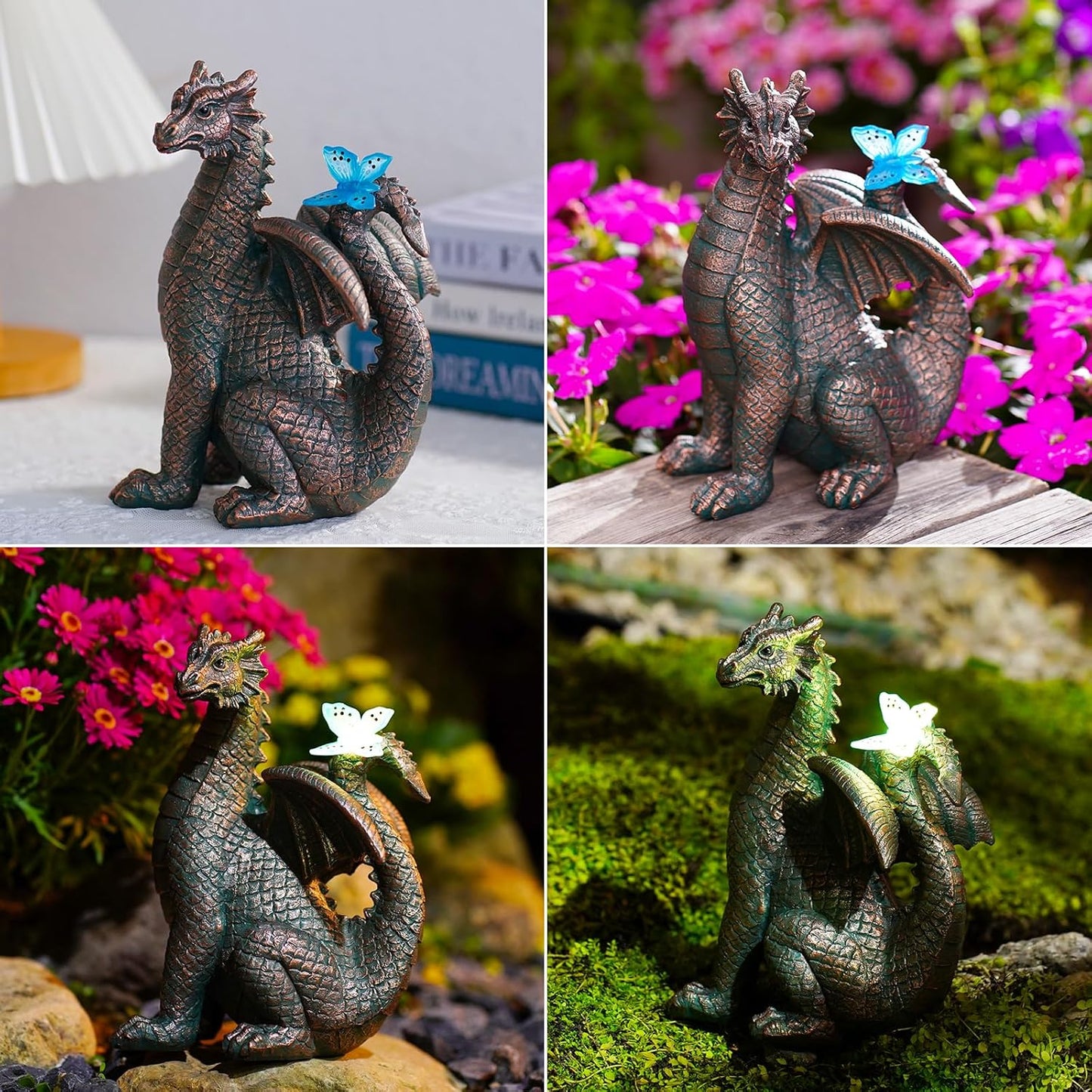 Nacome Dragon Outdoor Statues for Garden: Outside Decor with Butterfly Clearance for Yard Art Lawn Ornaments Porch Patio Balcony Home House - Birthday Gifts for Grandma Mom Women-VerdiqueGarden