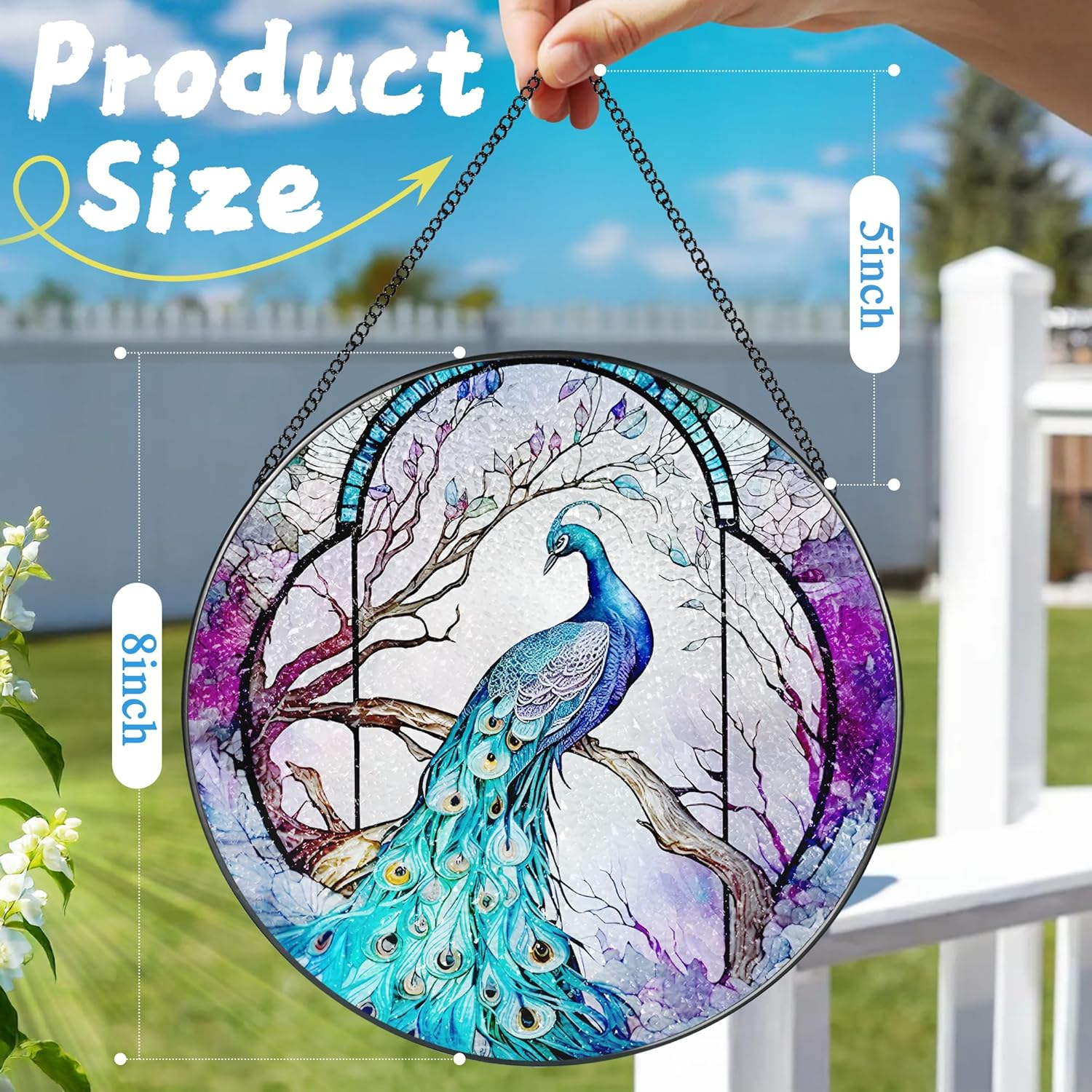 Stained Glass Window Hanging, Stained Glass Suncatcher, Peacock Sun Catcher, Window Decor, Peacock Gift, Gifts for Mothers Day, Christmas or Birthday Gift, Gifts for Her Mom Grandmother Daughter-VerdiqueGarden