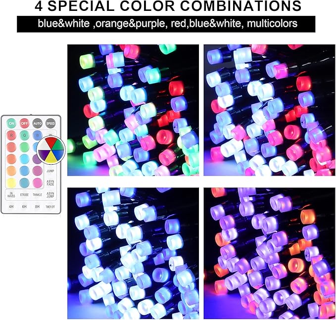 weillsnow Color Changing Christmas Lights, 66ft 200 LED RGB String Lights with Remote & Timer, Fairy Lights for Indoor Outdoor Xmas Tree Party Wedding Christmas Decorations-VerdiqueGarden