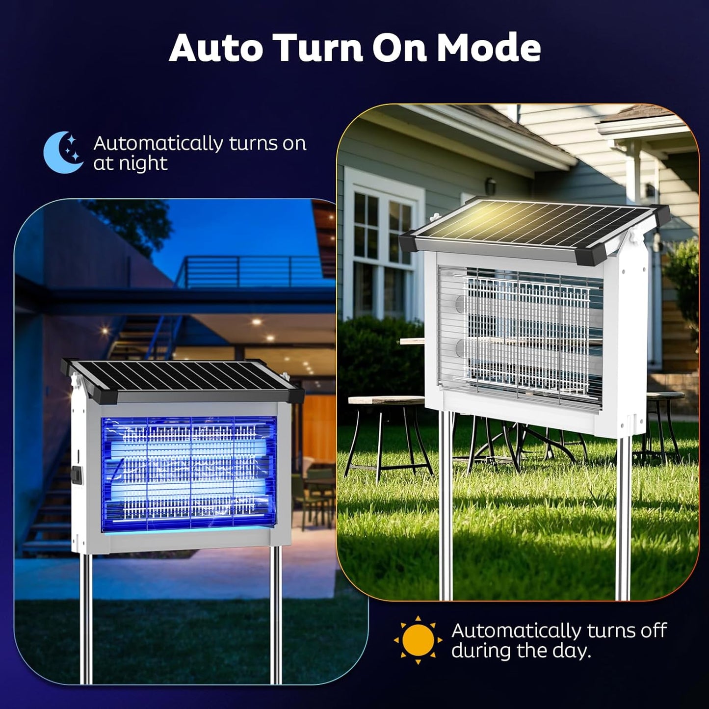 Solar Bug Zapper Outdoor, Mosquito Zapper Waterproof Electric Fly Zapper Rechargeable Mosquito Killer Lamp with 10W Solar Panel, 4500V Cordless Fly Trap for Backyard, Patio, Garden, RV, Camping-VerdiqueGarden