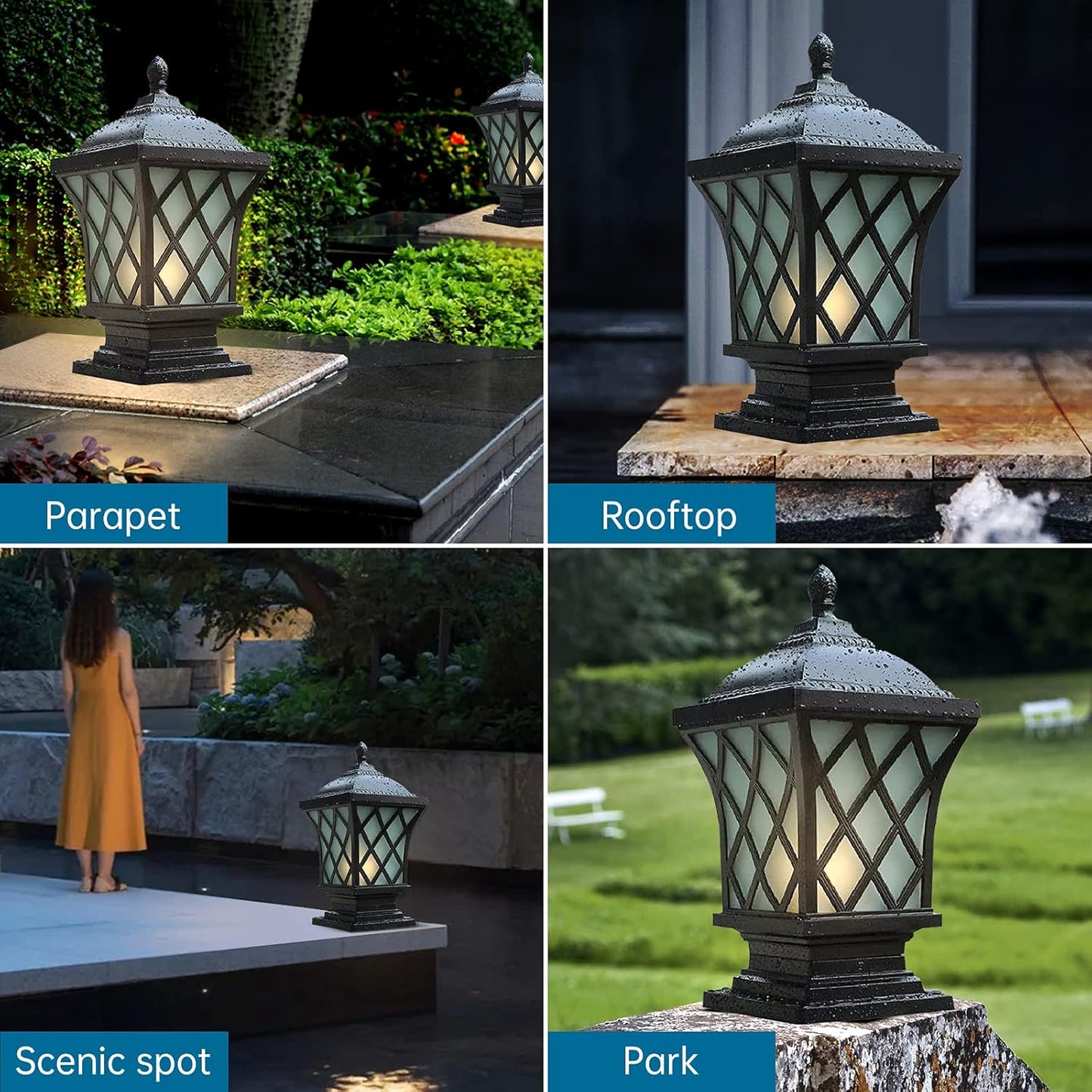 Outdoor Column Lights, 24.4″ Modern Column Lamp IP54 Waterproof Glass Post Light Outdoor E26 Aluminum Fence Post Light Fixtures for Villa Garden Park Lighting Black Pillar Lights-VerdiqueGarden
