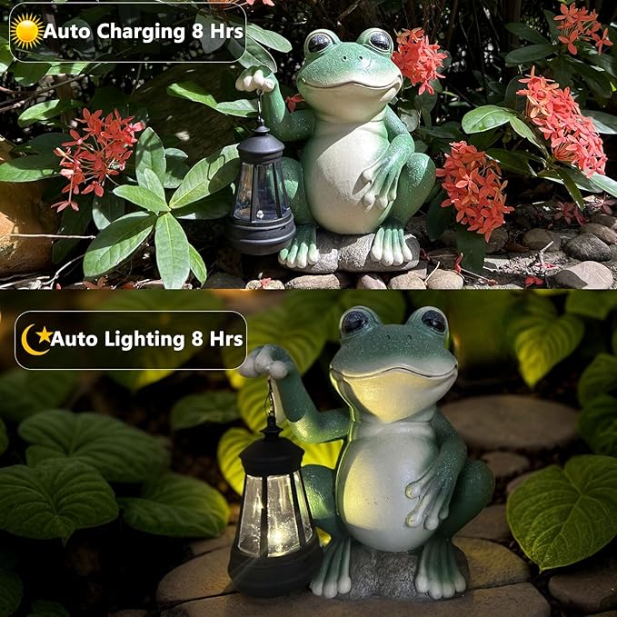 YODY Solar Garden Statues Outdoor Decor- Yard Decorations for Patio, Balcony, Backyard, Lawn Ornaments - Frog Figurines with LED Light- Unique Birthday House Warming Gifts for Women, Mom, Dad-VerdiqueGarden