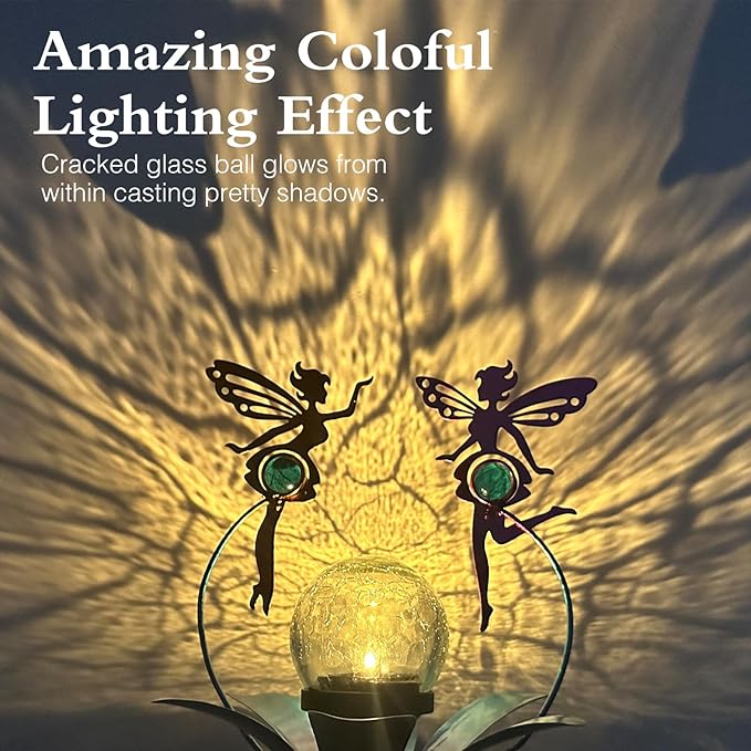 VCUTEKA Solar Lights Outdoor Metal Garden Stake Waterproof Crackle Glass Globe Garden Decor Fairy for Pathway, Lawn, Patio, Yard-VerdiqueGarden