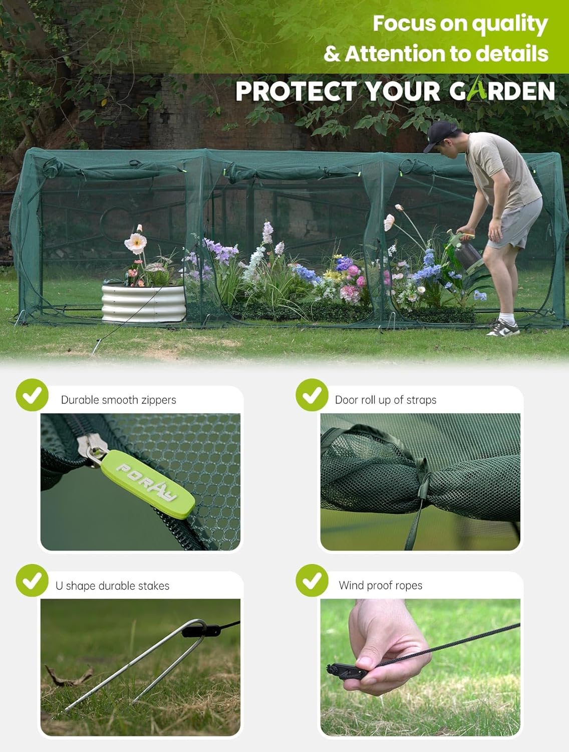 Poray Large 12.3X4FT Tunnel Plant Netting Cover,4.1FT Tall Crop Cage Tomato Netting for Vegetables&Fruits,Durable Gardening Net for Plant and Animals-VerdiqueGarden