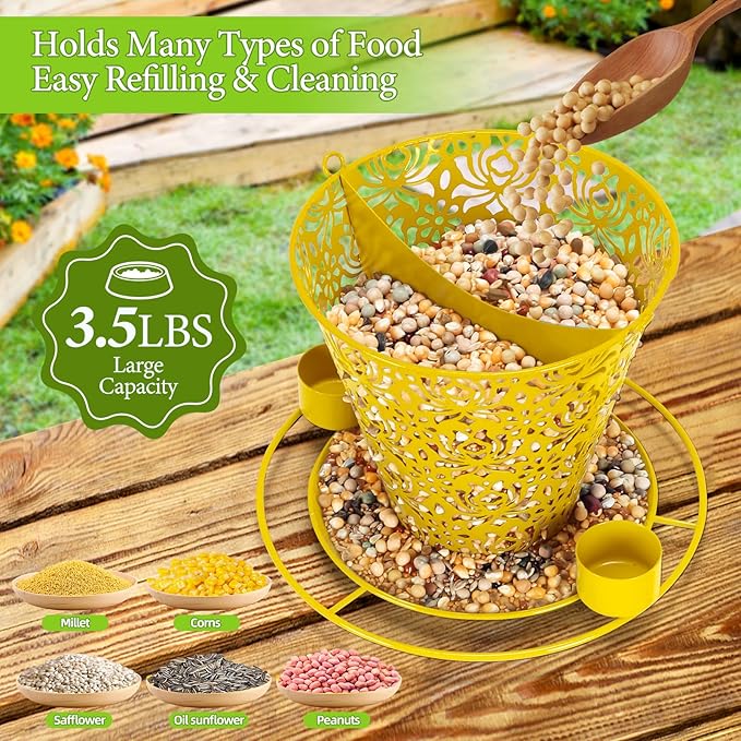 Solar Bird Feeders for Outside Hanging Metal Wild Bird Feeder Solar Lanterns Outdoor Waterproof Garden Decor for Yard Yellow-VerdiqueGarden