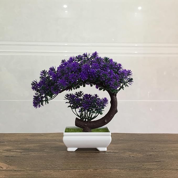Small Artificial Plants Greenery Desktop Bonsai - Purple Plastic Fake Plants for Home Decor Indoor Bookshelf Office Desk Bathroom Room Decor, Tall 8.5"-VerdiqueGarden