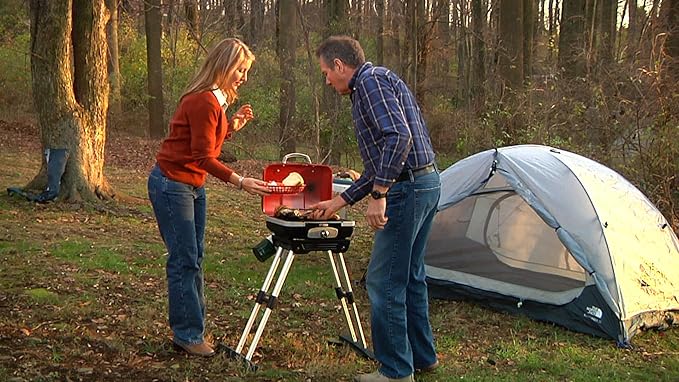 Cuisinart Petite Gourmet Portable Gas Grill with VersaStand, Compact Portable Grill Propane, 150 Sq. In. Cooking Surface, 5,500 BTU Burner Small Gas Grills for Camping, BBQ, Adjustable Base, Handles-VerdiqueGarden