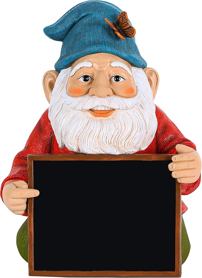 Mood Lab Garden Gnome with Chalkboard Sign - Funny Gnome Statue - 8.7 Inch Tall Lawn Figurine - for Outdoor & House Decor-VerdiqueGarden