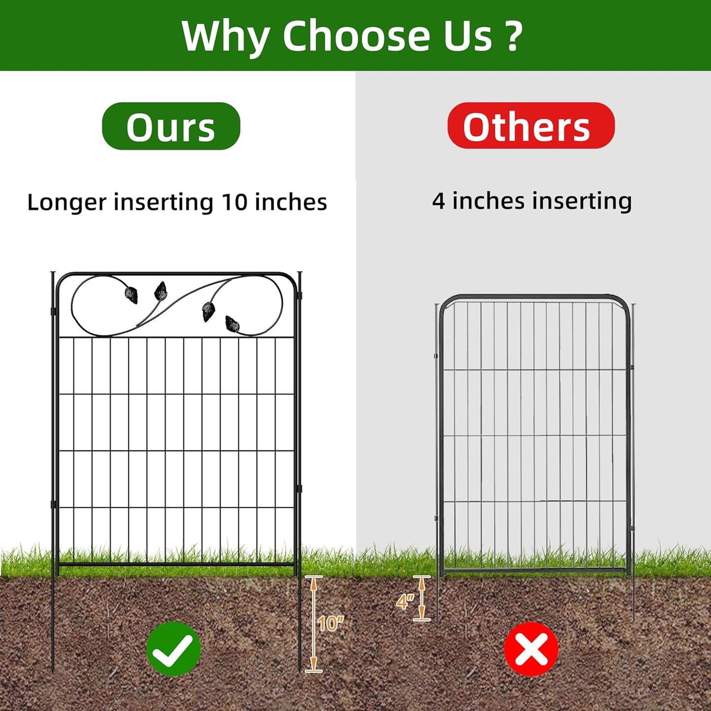 Decorative Outdoor Garden Fence 30in(H) X12ft(L) 6 Panels+7 Stakes Leaf Black Metal Garden Fencing for Landscape Lawn Patio, Temporary Animal Barrier Fences for Dogs-VerdiqueGarden