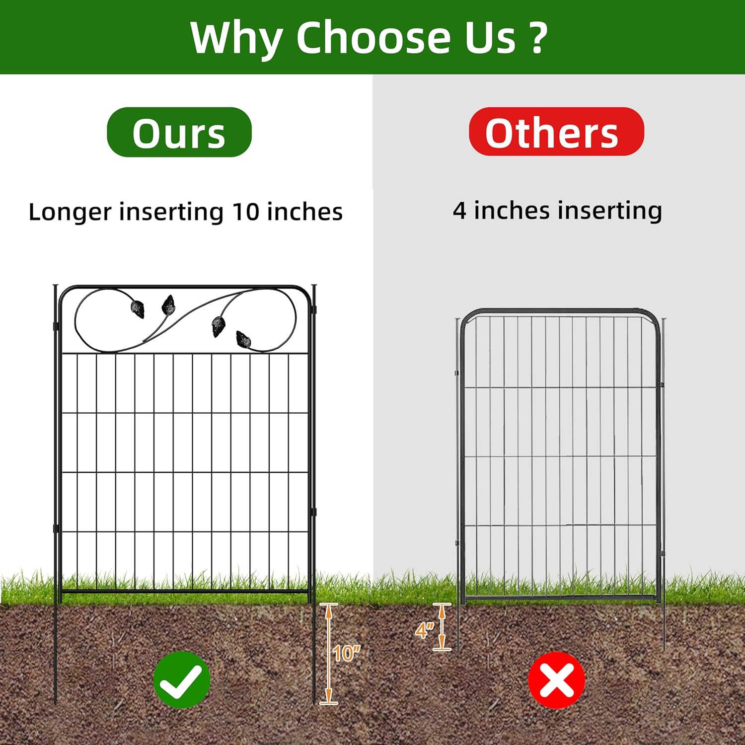 Decorative Outdoor Garden Fence 30in(H) X12ft(L) 6 Panels+7 Stakes Leaf Black Metal Garden Fencing for Landscape Lawn Patio, Temporary Animal Barrier Fences for Dogs-VerdiqueGarden