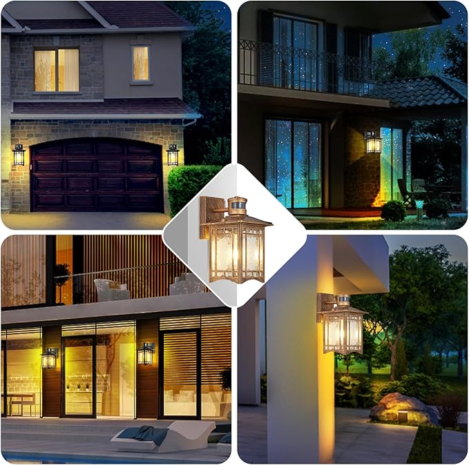 Brown Motion Sensor Outdoor Lights Wall Mount - Dusk to Dawn Exterior Light Fixture for Outside House Porch Patio Garage - Waterproof Lantern with Yard Front Motion Detector-VerdiqueGarden