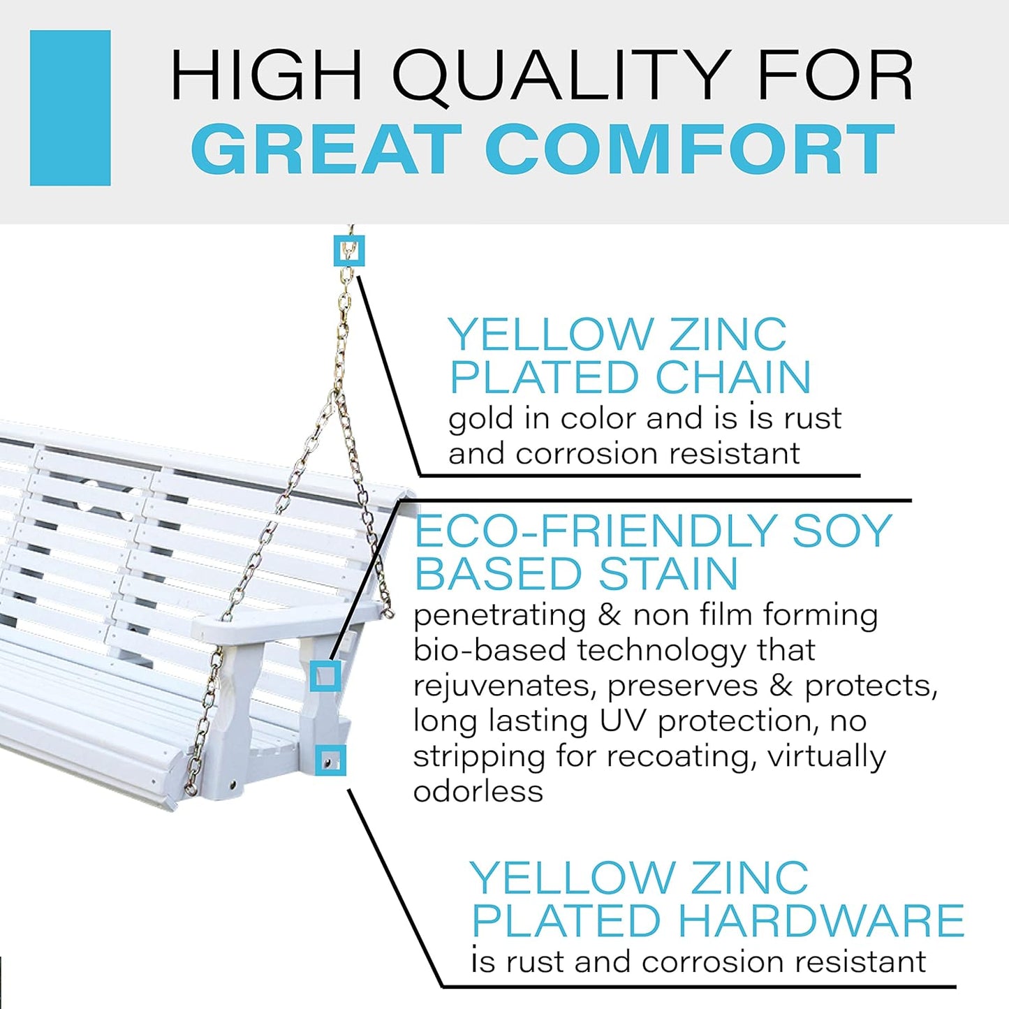 Porchgate Amish Heavy Duty Console Porch Swing with Fold Down Cup Holders in Semi Solid White Stain - Amish Made in The USA from Treated Pine, Hanging Chains Included-VerdiqueGarden