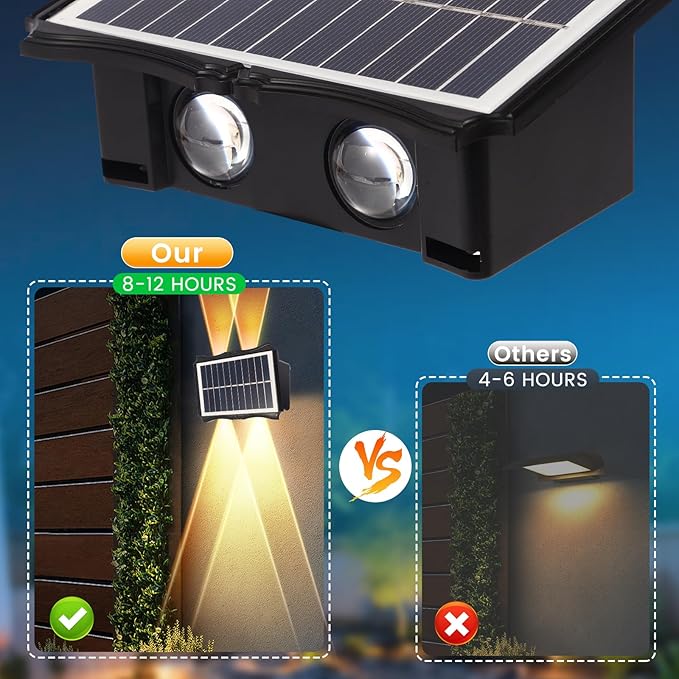 Solar Powered Outdoor LED Lights, Waterproof Wall Sconces, 4 LEDs Fence Lights, Up & Down Lighting for Backyard, Deck, Patio, Porch, Balcony, Garden (4 Pack)-VerdiqueGarden