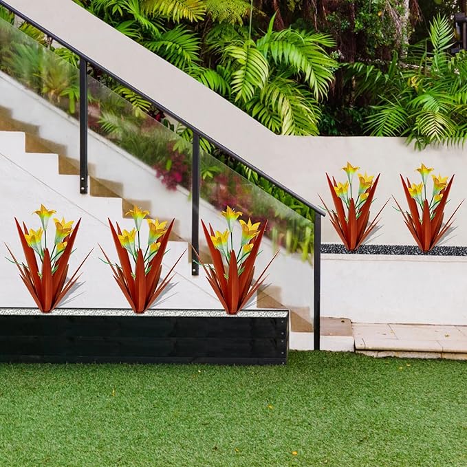 Homight Metal Agave Plant Outdoor Decoration Outdoor Garden Decoration Lily Mexican Yard Art Plant Garden Agave Lily Decorative Garden Gift… (3 Big Yellow Lilies)-VerdiqueGarden