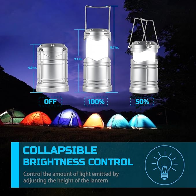 Lichamp LED Camping Lantern, 4 Pack Battery Powered Flashlight for Power Outages, Portable Collapsible Hanging Light Essential for Home, Outdoor, Emergency Lamp Survival Kit Gear for Hurricane, B4SL-VerdiqueGarden