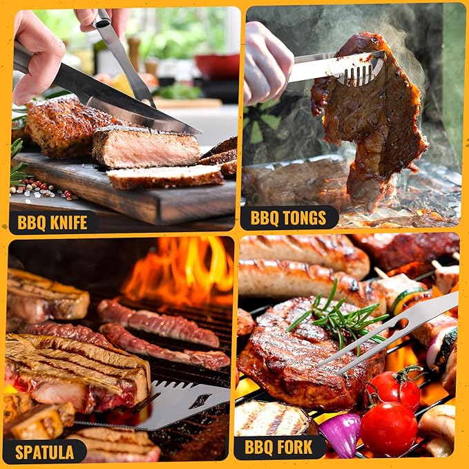 BBQ Grill Tools Set 16-inch Heavy Duty, 6 Pcs- Barbecue Utensils Kit for Camping, Kitchen, Outdoor Cooking,Suitable as a Gift for Men, Fathers, Friends-VerdiqueGarden