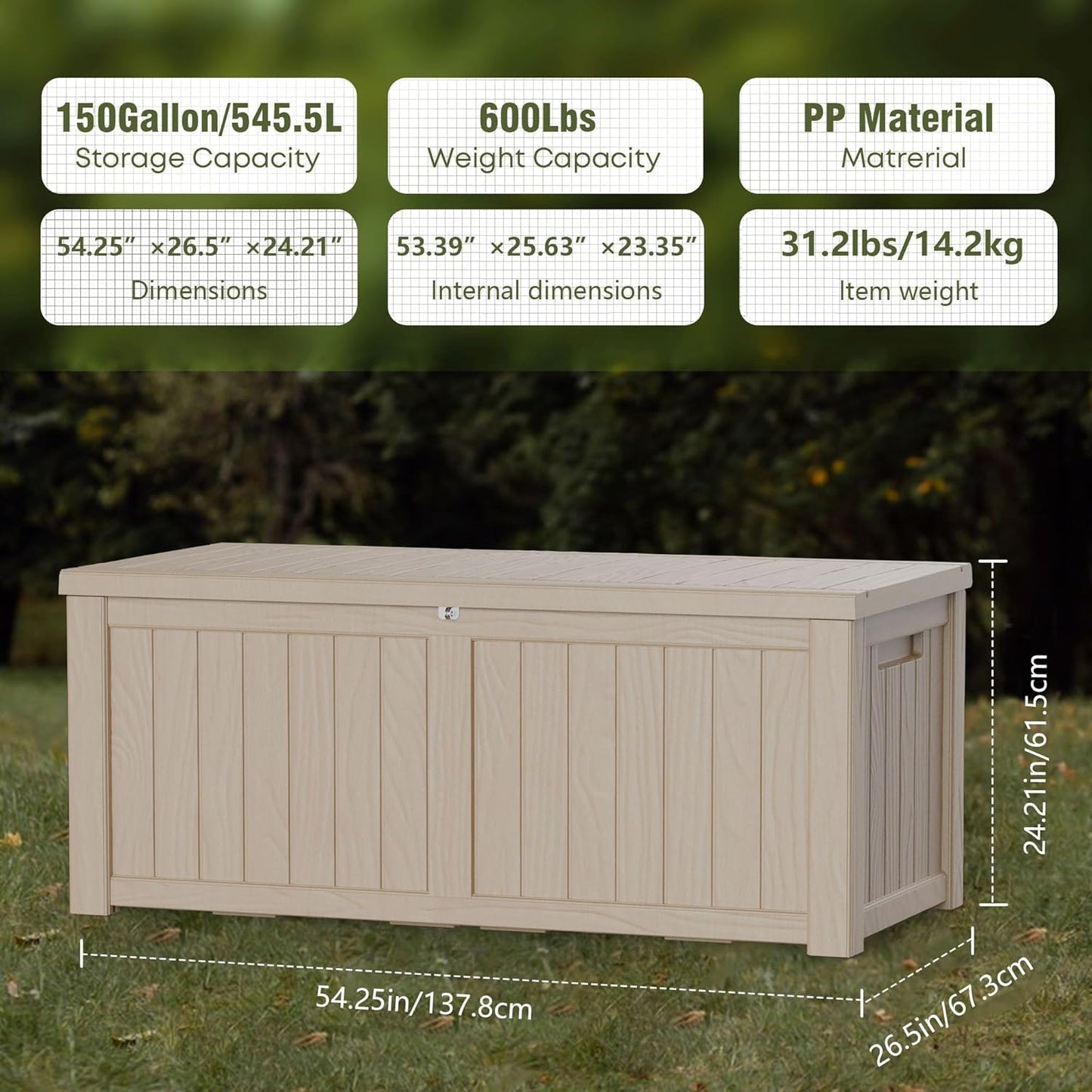 150GAL Brown Large - Capacity Outdoor Deck Box with Lock Hole – Waterproof, SGS - Certified UV Resistance, Ideal for Storing Patio Furniture Sets & Seasonal Decor, Hassle - Free Setup-VerdiqueGarden
