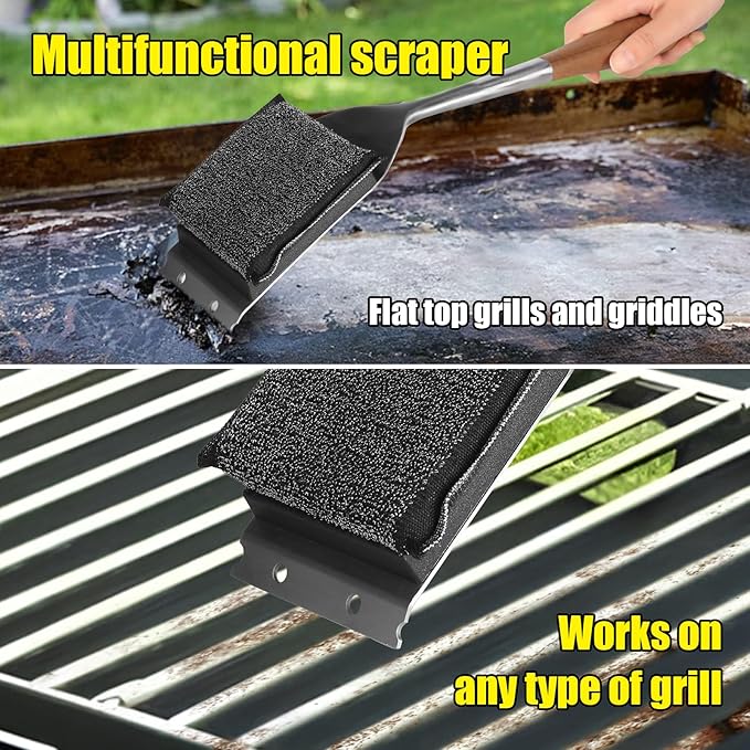 BBQ Replaceable Scraper Cleaning Head, Durable for Cast Iron or Stainless-Steel Grates, Barbecue Cleaner (Only Replaceable Cleaning Head No Grill Brush)-VerdiqueGarden