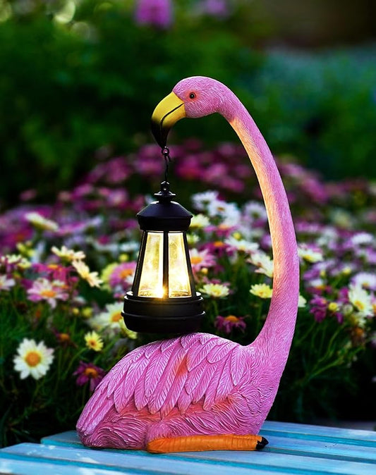 Garden Flamingo Statue with Solar Lantern - Outdoor Statue Yard Art for Patio Lawn Balcony, Unique Flamingo Gifts for Mom Women Grandma-VerdiqueGarden