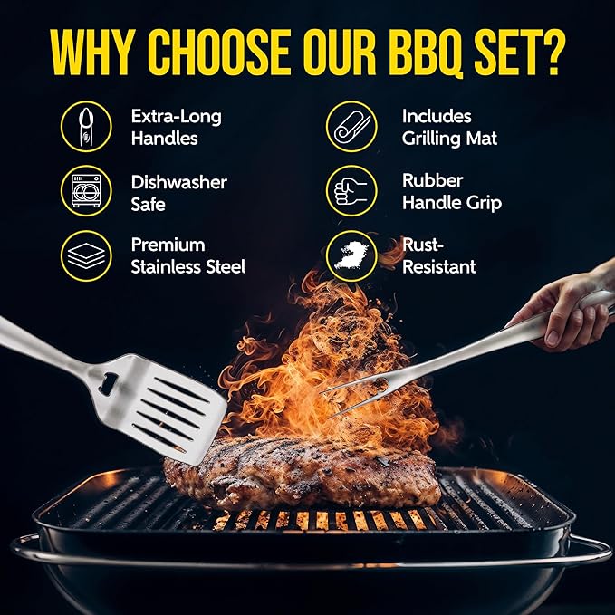 Kaluns BBQ Grilling Accessories, Grilling Gifts for Men Dad, Grill Tools for Outdoor Grill, Heavy Duty Stainless Steel Grill Set with Spatula, Tongs, Fork, Brush, & Grilling Mat, Best BBQ Gifts-VerdiqueGarden