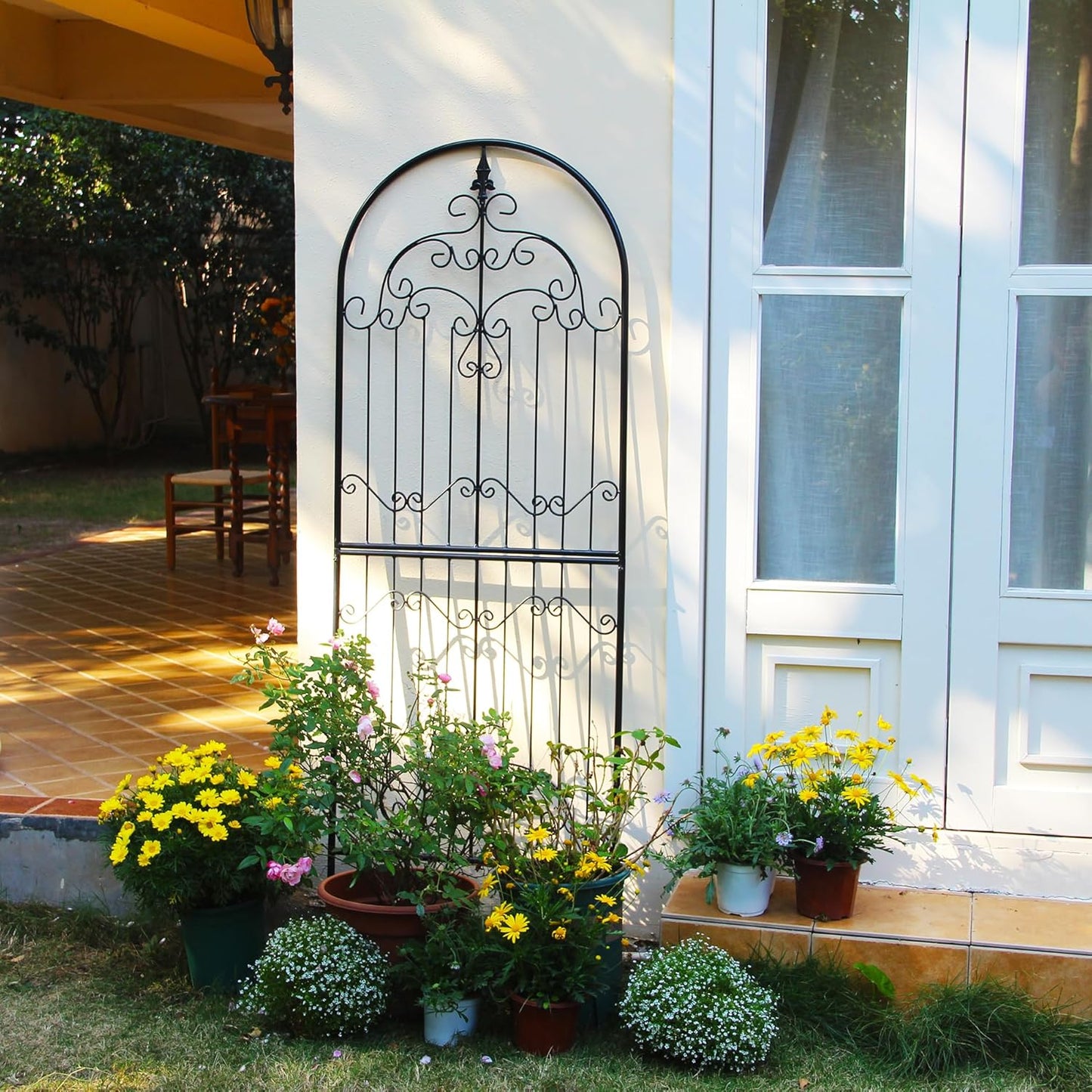 Trellis for Climbing Plants 70.8" H x 25.6" W Metal Wrought Iron Outdoor Wall Panel for Vines Flowers Elegant Accent Decorative Garden Structure-VerdiqueGarden