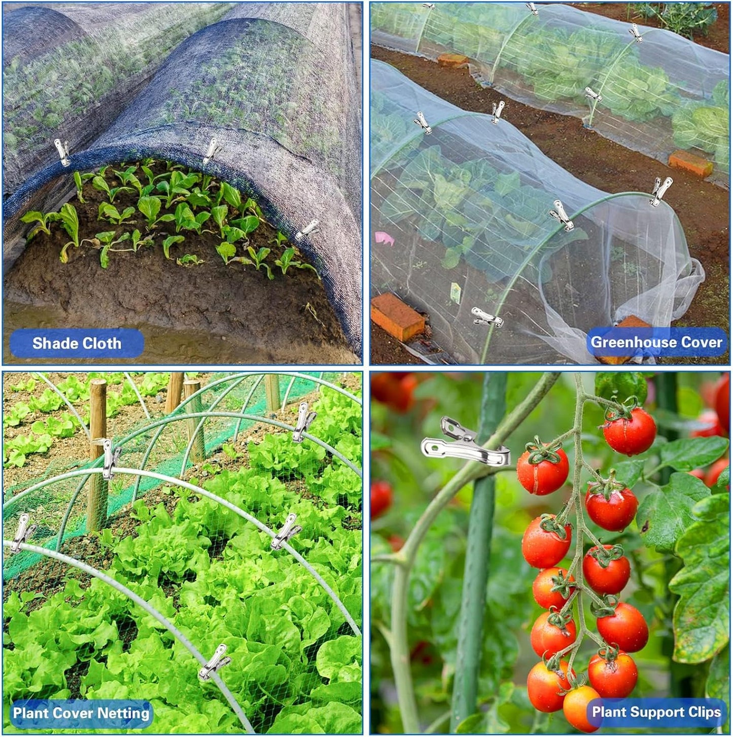 JULMELON Garden Clips, 55 PCS Stainless Steel Greenhouse Clamps Heavy Duty Greenhouse Clips Hoops with Large Open Strong Grip for Shade Cloth or Plant Cover Netting-VerdiqueGarden