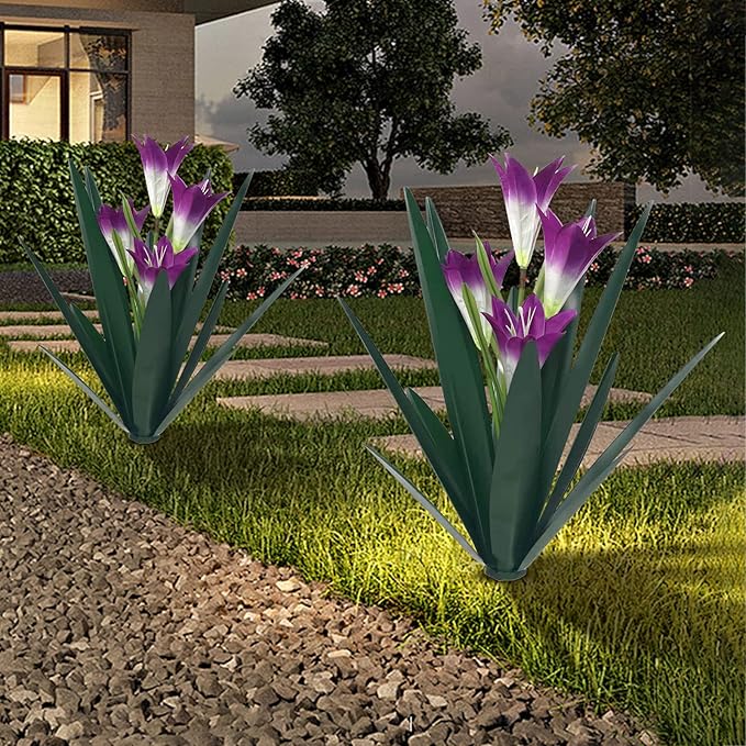 Homight Metal Agave Plant Outdoor Decoration Outdoor Garden Decoration Lily Mexican Yard Art Plant Garden Agave Lily Decorative Garden Gift (3 Big Purple Lilies), HM-390-345-VerdiqueGarden