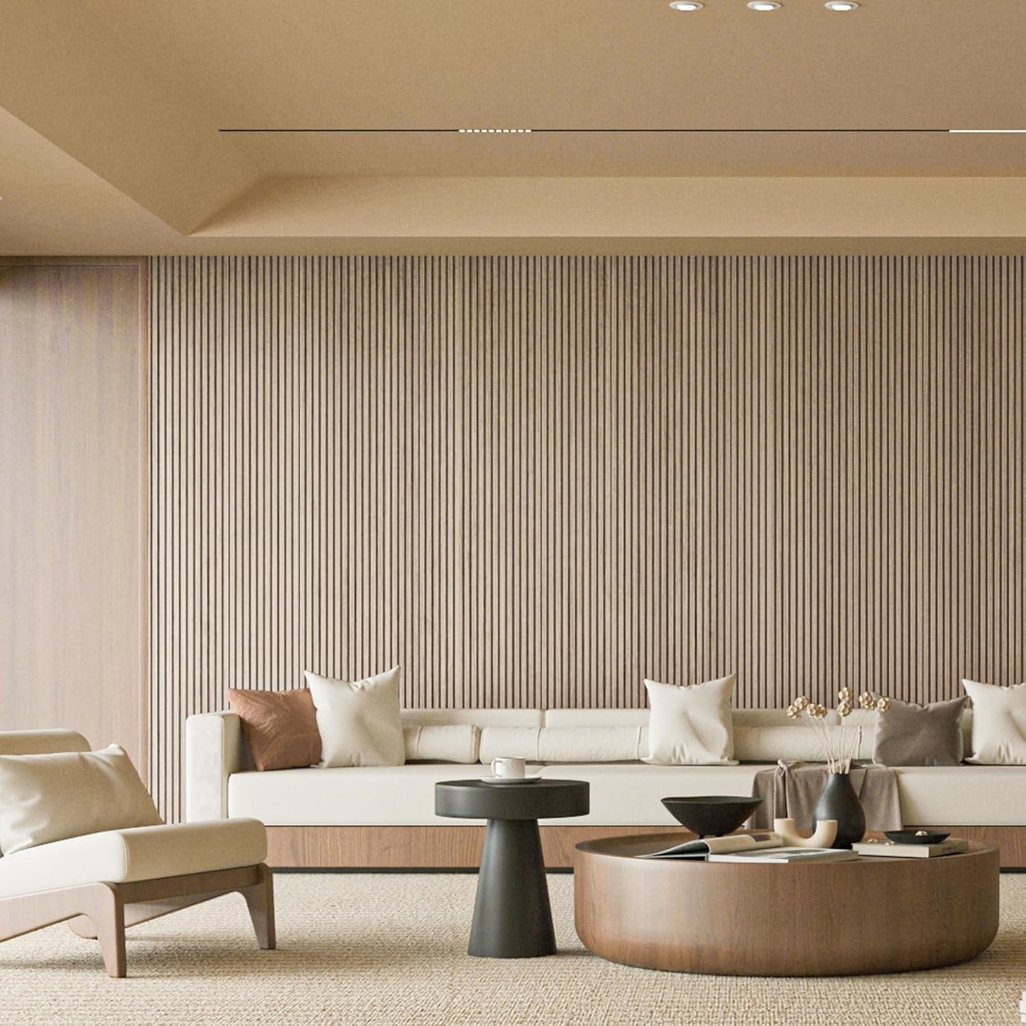 Art3d Slat Wood Wall Paneling for Interior and Ceiling Decoration - Pack of 4pcs + 1pc End-Trim, Size 108 x 5.7in.- Ashtree-VerdiqueGarden