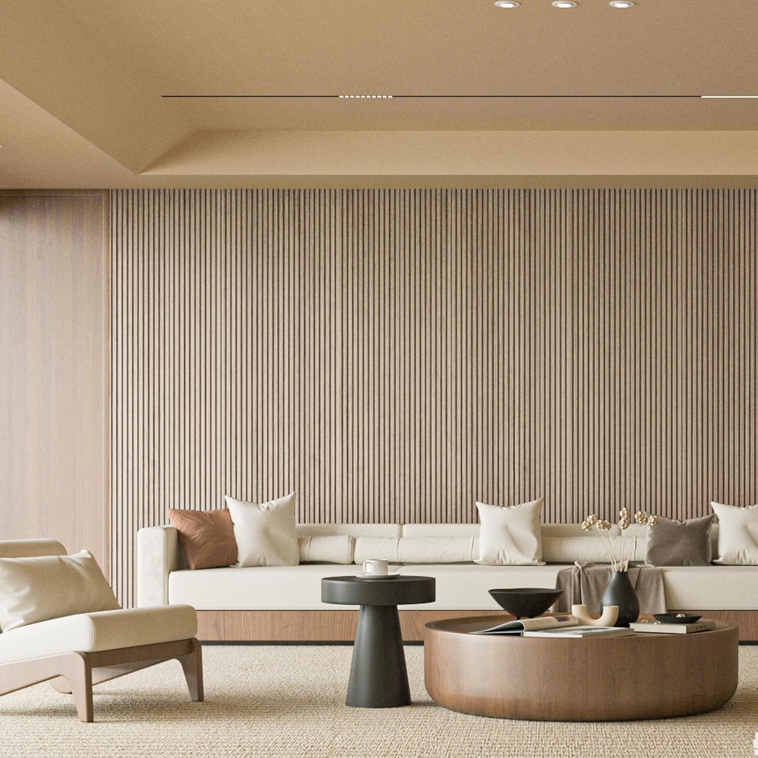 Art3d Slat Wood Wall Paneling for Interior and Ceiling Decoration - Pack of 4pcs + 1pc End-Trim, Size 108 x 5.7in.- Ashtree-VerdiqueGarden