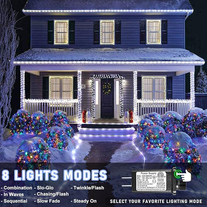 100FT 300 LED Rope Lights for Outside, Christmas String Lights with Waterproof 8 Modes, Connectable Plug in Fairy Lights for Indoor Bedroom Outdoor Patio Pool Garden Party Holiday Decor, White-VerdiqueGarden