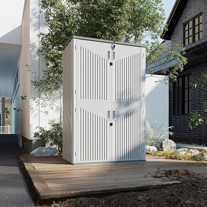 Aoxun 64 Cu.Ft Outdoor Storage Shed with Floor, Waterproof Horizontal Resin Cabinet for Garage Storage, Pool Storage, Bike Shed, Garden Shed-VerdiqueGarden