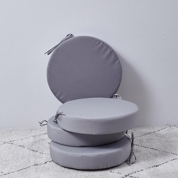 15 x 15 Inch Round Cushions for Outdoor Furniture Non-Slip Waterproof Patio Bistro Chair Cushion with Ties Bar Stool Seat Cushion for Kitchen Chairs Set of 4, Light Gray-VerdiqueGarden