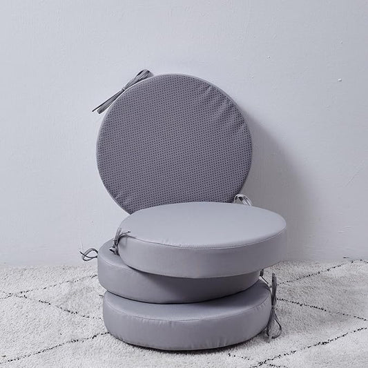 15 x 15 Inch Round Cushions for Outdoor Furniture Non-Slip Waterproof Patio Bistro Chair Cushion with Ties Bar Stool Seat Cushion for Kitchen Chairs Set of 4, Light Gray-VerdiqueGarden