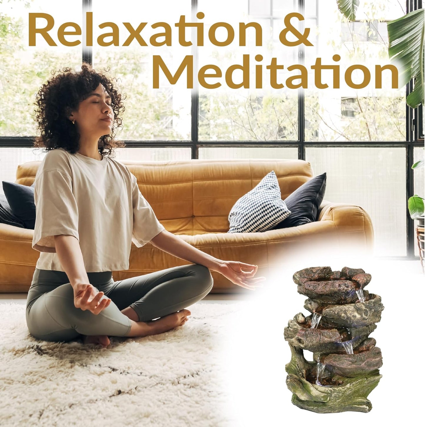 Sunnydaze Tabletop Water Fountain - Relaxing Indoor Desktop Water Feature - Rock Fountain with LED Lights - Office, Bedroom, Living Room-VerdiqueGarden