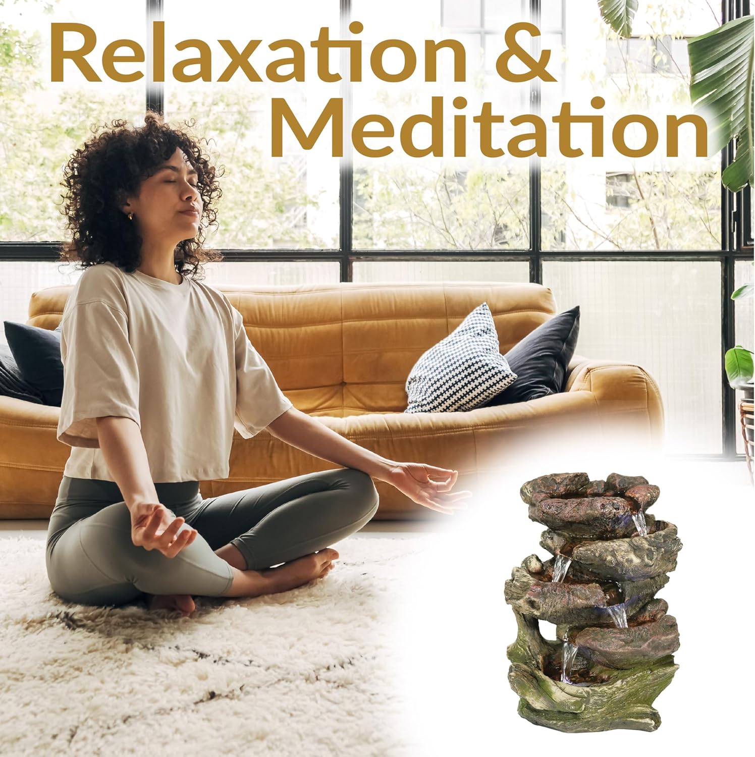 Sunnydaze Tabletop Water Fountain - Relaxing Indoor Desktop Water Feature - Rock Fountain with LED Lights - Office, Bedroom, Living Room-VerdiqueGarden