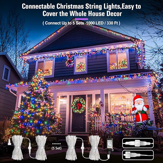 JMEXSUSS Multicolor Christmas Tree Lights Indoor Outdoor, 200 LED Clear Wire, 66ft Colorful Plug-in for Bedroom Room Party Xmas Decorations-VerdiqueGarden