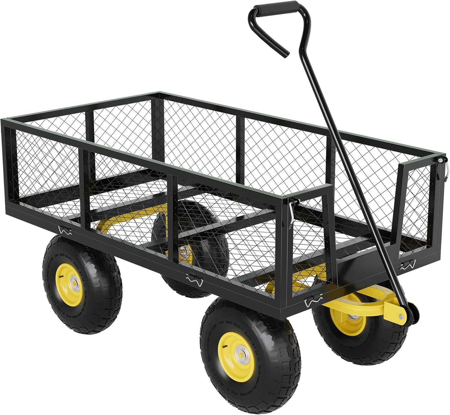 900 Lbs Garden Wagon, 2-in-1 Heavy-Duty Steel Garden Cart, with 10 Inch All-Terrain Tires and Removable Mesh Side Panels, 180° Rotating Handle, Metal Multi-Function Carts, Outdoor Gardens Wagon Cart-VerdiqueGarden