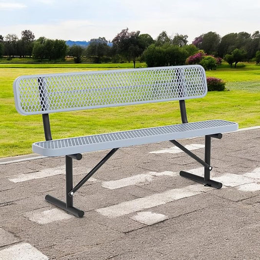 Heavy Duty Park Bench with Back Portable Frame, Outdoor Steel Bench with Backrest, Outdoor Park Bench Expanded Metal Mesh Bench for Lawn, Park, Deck, Garden, Patio, Porch, Black (Gray, 6FT)-VerdiqueGarden