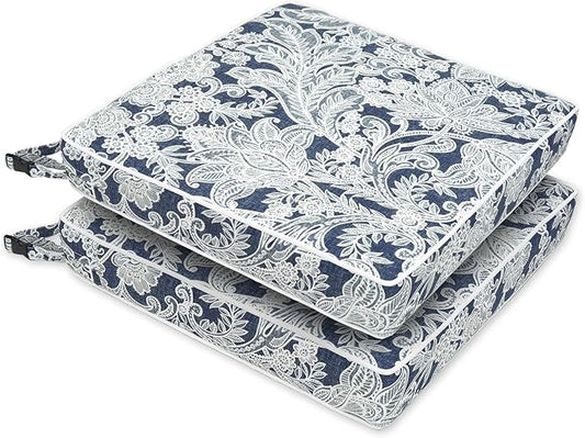 LVTXIII Patio Chair Cushions 22"x22"x3", Water-Repellent Outdoor Seat Cushions for Patio Furniture, Square Chair Pads with Ties for Home Garden Decoration, Set of 2, Damask Lapis-VerdiqueGarden