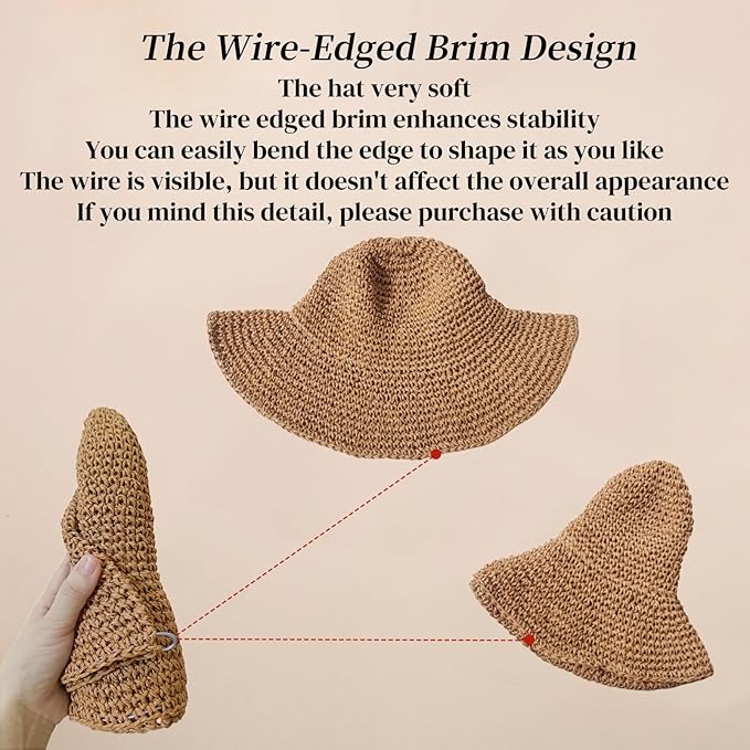 Floppy Big Beach Straw Hats for Women Foldable Summer Wide Brim Packable Sun Hat Womens Travel Straw Fedora Hat-VerdiqueGarden