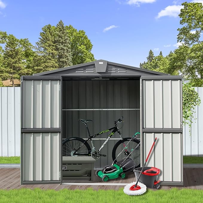 Domi 10’ x 8’ Outdoor Storage Shed, Metal Sheds Tool Storage Gable Roof with Lockable Door & Air Vents, Outdoor Galvanized Steel Sheds for Backyard,Garden,Patio,Lawn-VerdiqueGarden