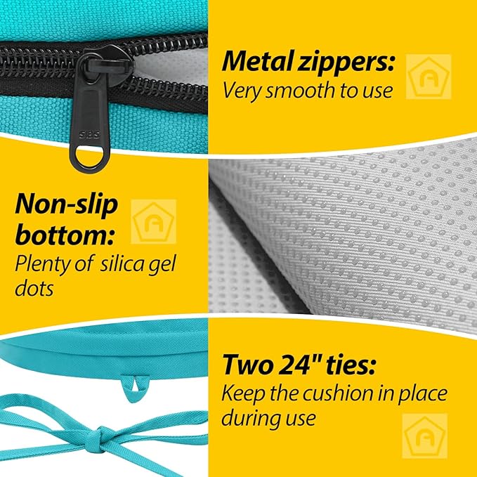 AAAAAcessories Outdoor Seat Cushions for Chairs, Waterproof, Fade-Resistant Patio Furniture Replacement Cushions, 17" x 16" x 2", Set of 2, Turquoise-VerdiqueGarden